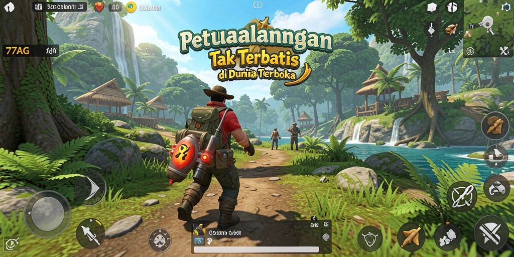 Tangkapan layar menunjukkan aksi seru di dunia terbuka 77AG.