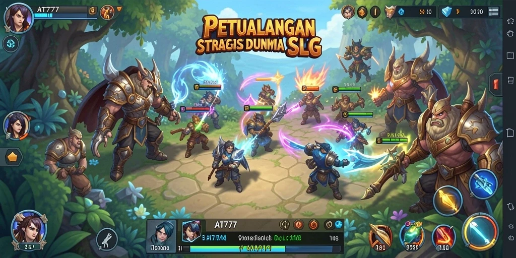 Screenshot utama AT777 yang menunjukkan aksi pertempuran strategis.