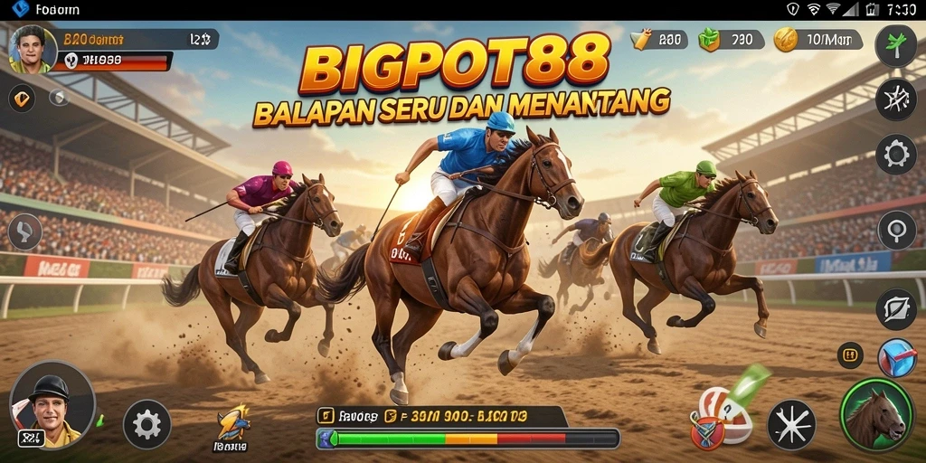 Tampilan gameplay menegangkan dalam BIGPOT88 dengan balapan yang seru.