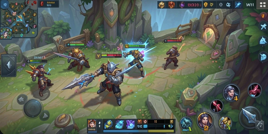 Screenshot DEMI11 menampilkan pertarungan seru antar tim MOBA.