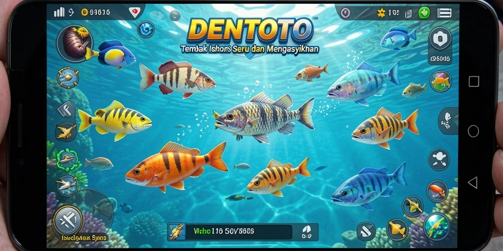 Tampilan seru dari gameplay DENTOTO dengan aksi tembak ikan.
