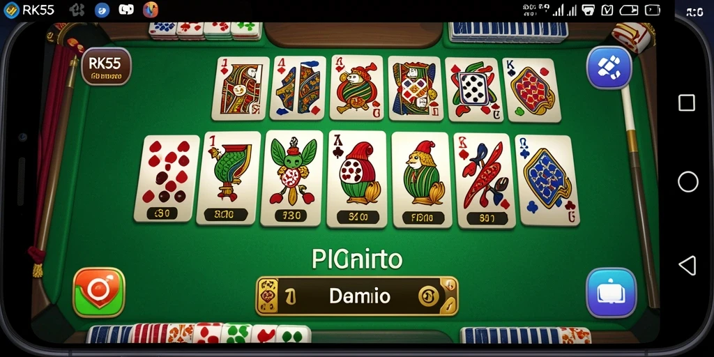 Tampilan gameplay seru di RK55 dengan pemain yang bersaing di meja domino.