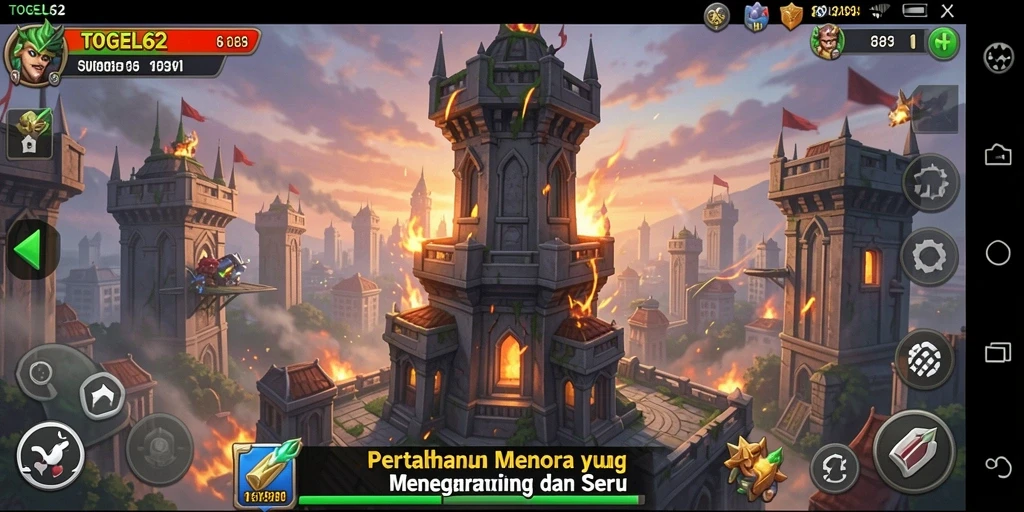 Screenshot gameplay TOGEL62 menampilkan pertahanan menara yang epik.